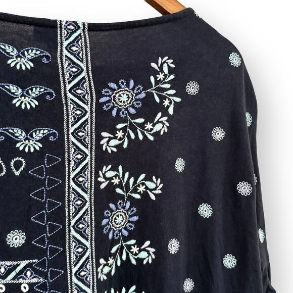 J.Jill Flagstaff Embroidered Patchwork Top Womens Size Large Navy Blue Boho - Picture 8 of 10